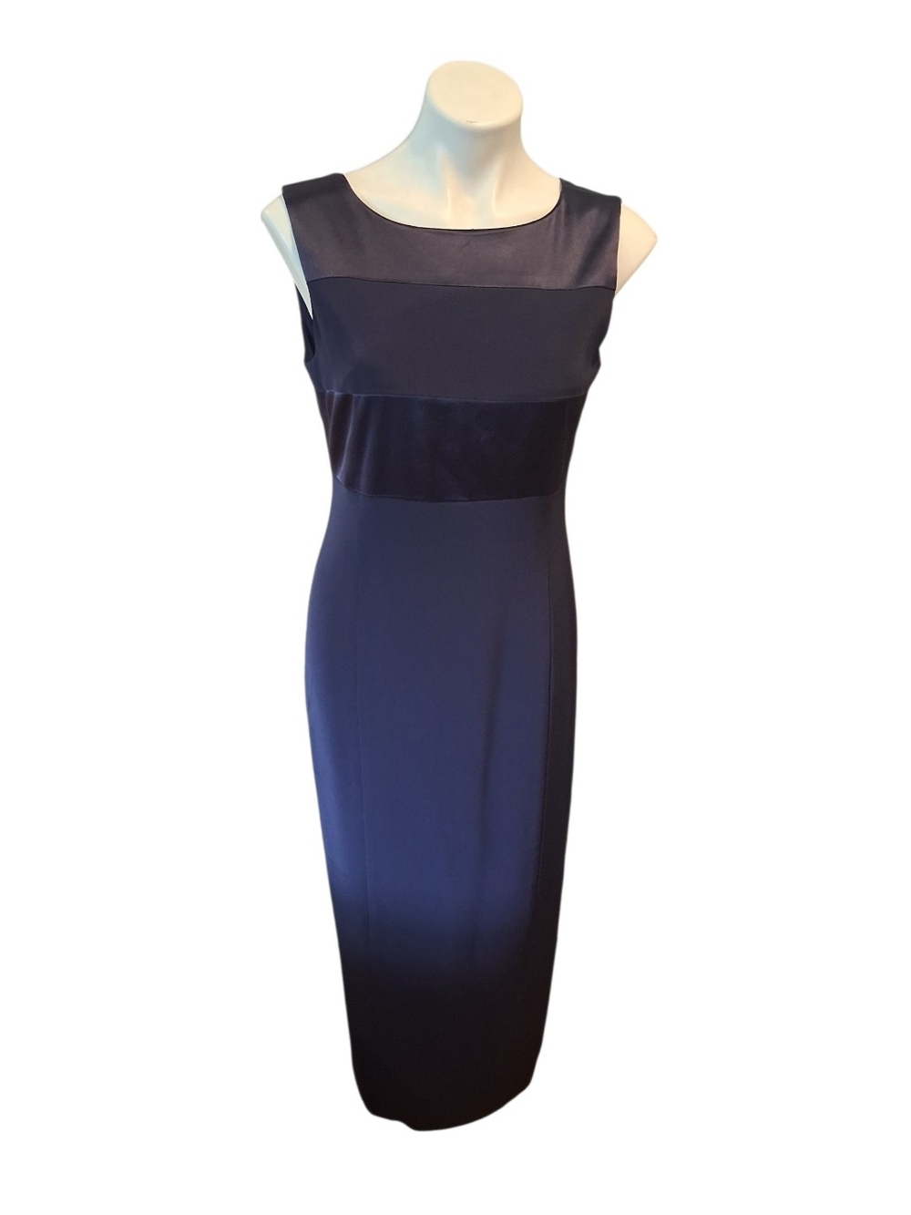 Jones New York Navy Sleeveless Sheath Dress with Satin Panels
